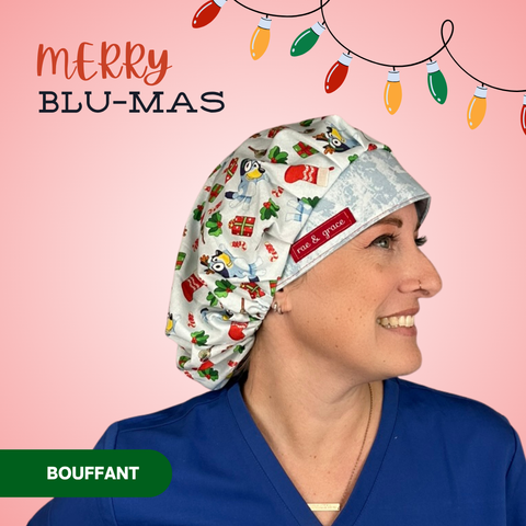 Merry Blue-Mas - Scrub Cap - rae & grace - Bouffant