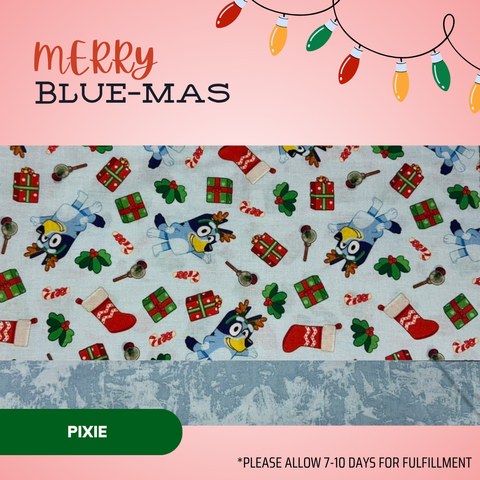 Merry Blue-Mas - Scrub Cap - rae & grace - Pixie - Made to order Please allow 7-10 days for fulfillment.