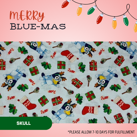 Merry Blue-Mas - Scrub Cap - rae & grace - Skull Cap - Made to order Please allow 7-10 days for fulfillment.