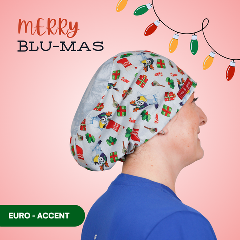 Merry Blue-Mas - Scrub Cap - rae & grace - Euro - Accent Top