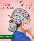 Merry Blue-Mas - Scrub Cap - rae & grace - Ponytail - Matching Top