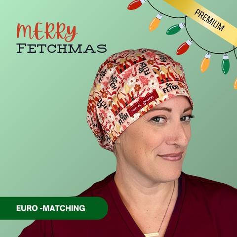 Merry Fetchmas - Scrub Cap - rae & grace - Euro - Matching Top