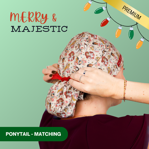 Merry & Majestic - Scrub Cap - rae & grace - Ponytail - Matching Top