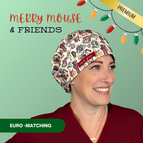 Merry Mouse & Friends - Scrub Cap - rae & grace - Euro - Matching Top