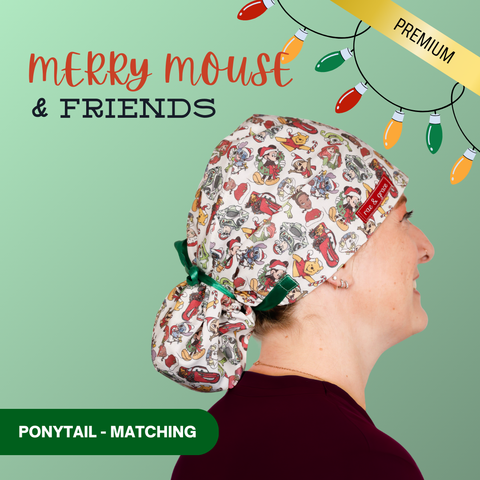 Merry Mouse & Friends - Scrub Cap - rae & grace - Ponytail - Matching Top