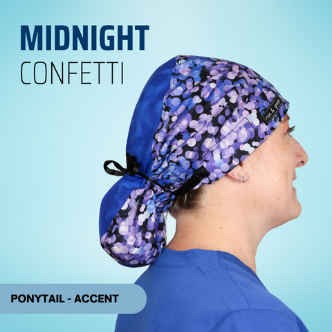 Midnight Confetti  - Scrub Cap - rae & grace - Ponytail - Accent Top