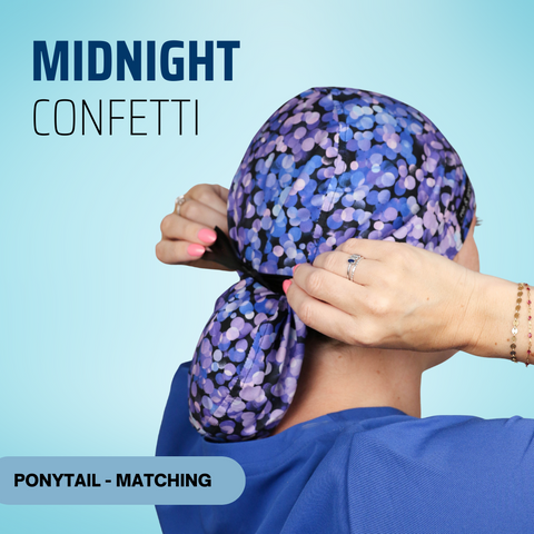 Midnight Confetti  - Scrub Cap - rae & grace - Ponytail - Matching Top