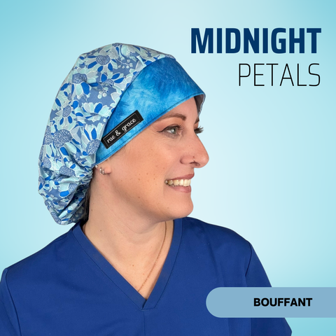 Midnight Petals - Scrub Cap - rae & grace - Bouffant