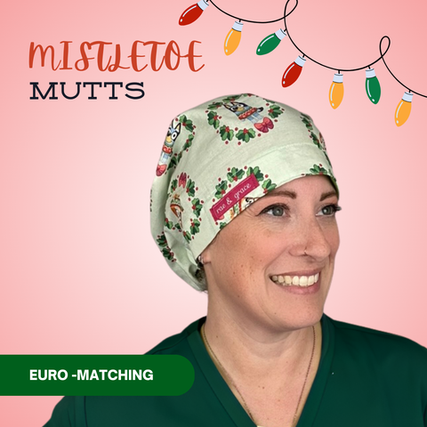 Mistletoe Mutts - Scrub Cap - rae & grace - Euro - Matching Top