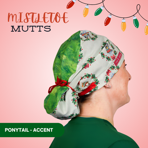 Mistletoe Mutts - Scrub Cap - rae & grace - Ponytail - Accent Top