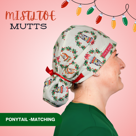 Mistletoe Mutts - Scrub Cap - rae & grace - Ponytail - Matching Top