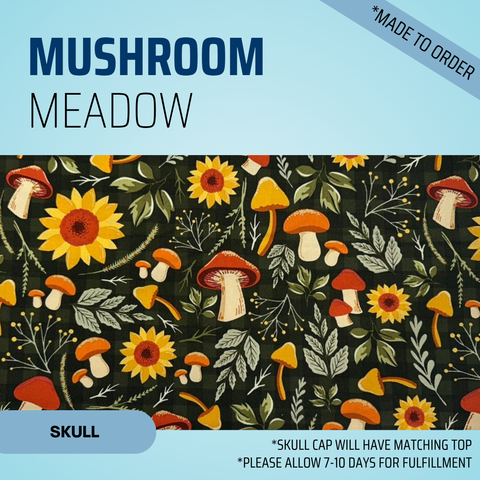 Mushroom Meadow - Scrub Cap - rae & grace - Skull Cap - Made to order Please allow 7-10 days for fulfillment.