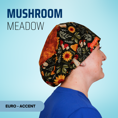 Mushroom Meadow - Scrub Cap - rae & grace - Euro - Accent Top
