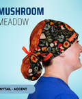 Mushroom Meadow - Scrub Cap - rae & grace - Ponytail - Accent Top