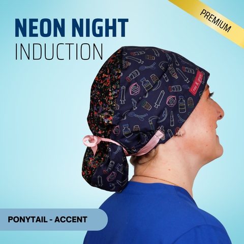 Induction Neon Night - Scrub Cap - rae & grace - Ponytail - Accent Top