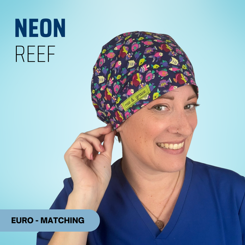 Neon Reef - Scrub Cap - rae & grace - Euro - Matching Top