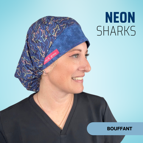 Neon Sharks - Scrub Cap - rae & grace - Bouffant
