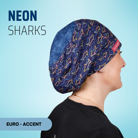 Neon Sharks - Scrub Cap - rae & grace - Euro - Accent Top