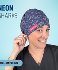 Neon Sharks - Scrub Cap - rae & grace - Euro - Matching Top