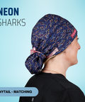 Neon Sharks - Scrub Cap - rae & grace - Ponytail - Matching Top