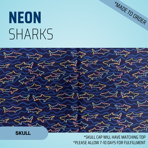Neon Sharks - Scrub Cap - rae & grace - Skull Cap - *Made to order
