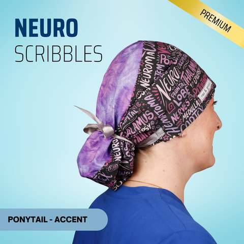 Neuro Scribbles - Scrub Cap - rae & grace - Ponytail - Accent Top