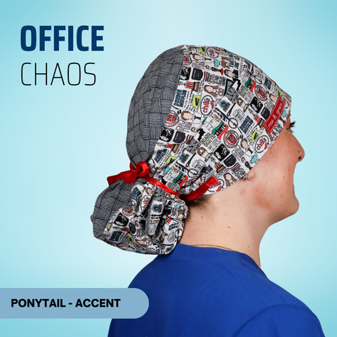 Office Chaos - Scrub Cap - rae & grace - Ponytail - Accent Top