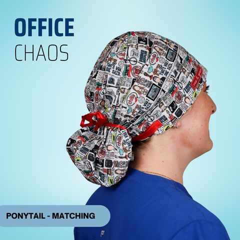 Office Chaos - Scrub Cap - rae & grace - Ponytail - Matching Top