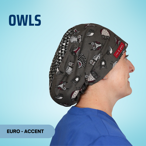 Owls - Scrub Cap - rae & grace - Euro - Accent Top