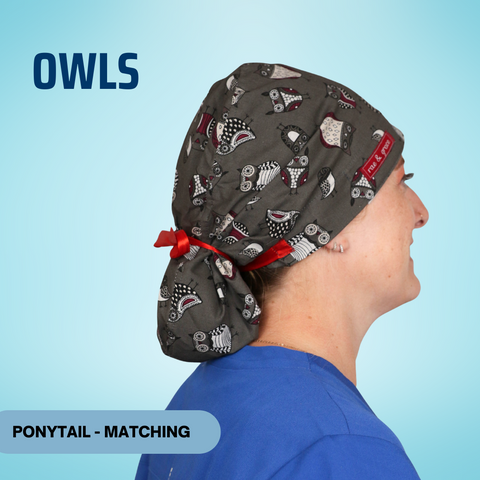 Owls - Scrub Cap - rae & grace - Ponytail - Matching Top