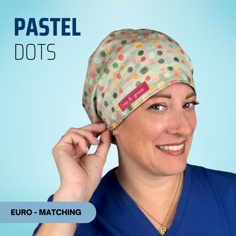 Pastel Dots - Scrub Cap - rae & grace - Euro - Matching Top