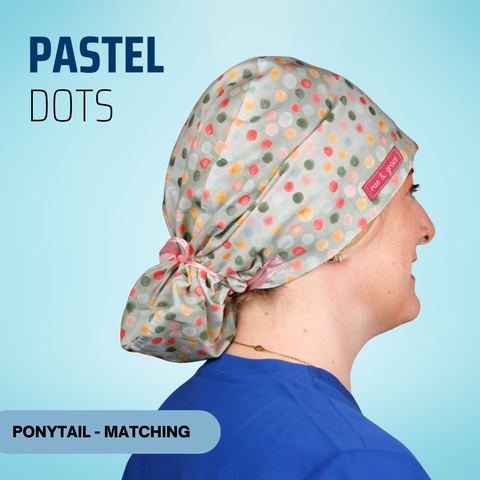 Pastel Dots - Scrub Cap - rae & grace - Ponytail - Matching Top