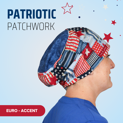 Patriotic Patchwork - Scrub Cap - rae & grace - Euro - Accent Top