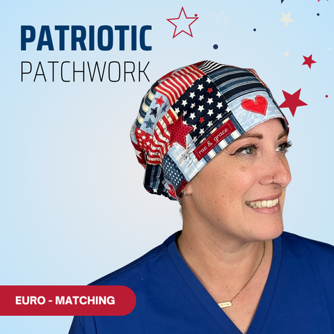 Patriotic Patchwork - Scrub Cap - rae & grace - Euro - Matching Top