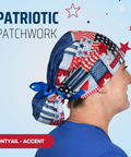 Patriotic Patchwork - Scrub Cap - rae & grace - Ponytail - Accent Top