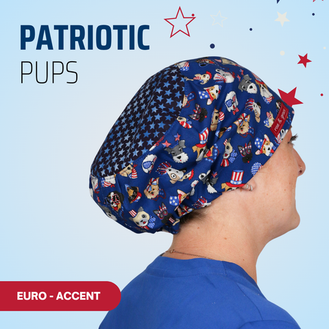 Patriotic Pups - Scrub Cap - rae & grace - Euro - Accent Top