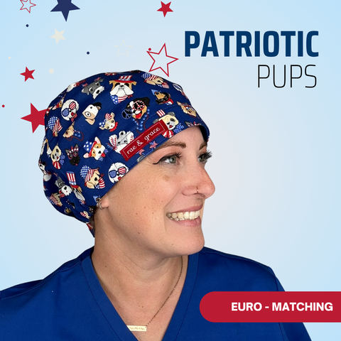 Patriotic Pups - Scrub Cap - rae & grace - Euro - Matching Top