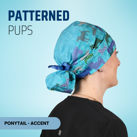 Patterned Pups - Scrub Cap - rae & grace - Ponytail - Accent Top
