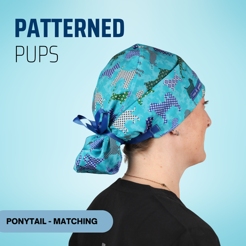 Patterned Pups - Scrub Cap - rae & grace - Ponytail - Matching Top