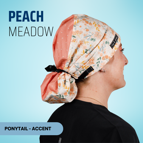 Peach Meadow - Scrub Cap - rae & grace - Ponytail - Accent Top