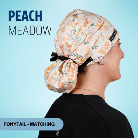 Peach Meadow - Scrub Cap - rae & grace - Ponytail - Matching Top
