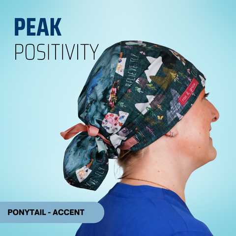 Peak Positivity - Scrub Cap - rae & grace - Ponytail - Accent Top