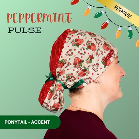 Peppermint Pulse - Scrub Cap - rae & grace - Ponytail - Accent Top