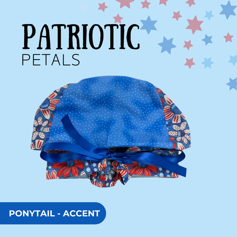 Patriotic Petals - Scrub Cap - rae & grace - Ponytail - Accent Top