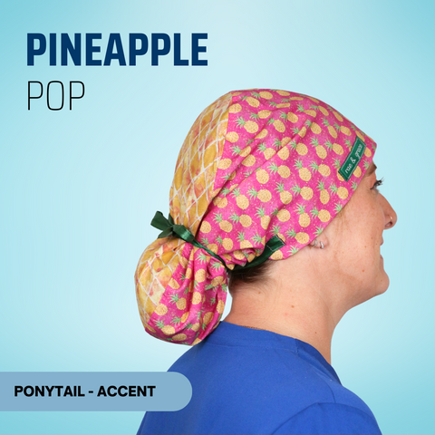 Pineapple Pop - Scrub Cap - rae & grace - Ponytail - Accent Top
