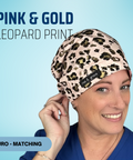 Pink Gold Leopard Print - Scrub Cap - rae & grace - Euro - Matching Top