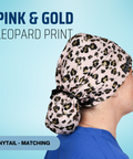 Pink Gold Leopard Print - Scrub Cap - rae & grace - Ponytail - Matching Top
