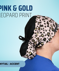 Pink Gold Leopard Print - Scrub Cap - rae & grace - Ponytail - Accent Top