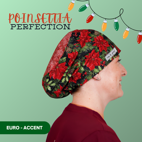 Poinsettia Perfection - Scrub Cap - rae & grace - Euro - Accent Top
