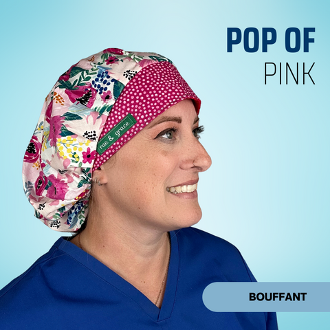 Pop Of Pink  - Scrub Cap - rae & grace - Bouffant